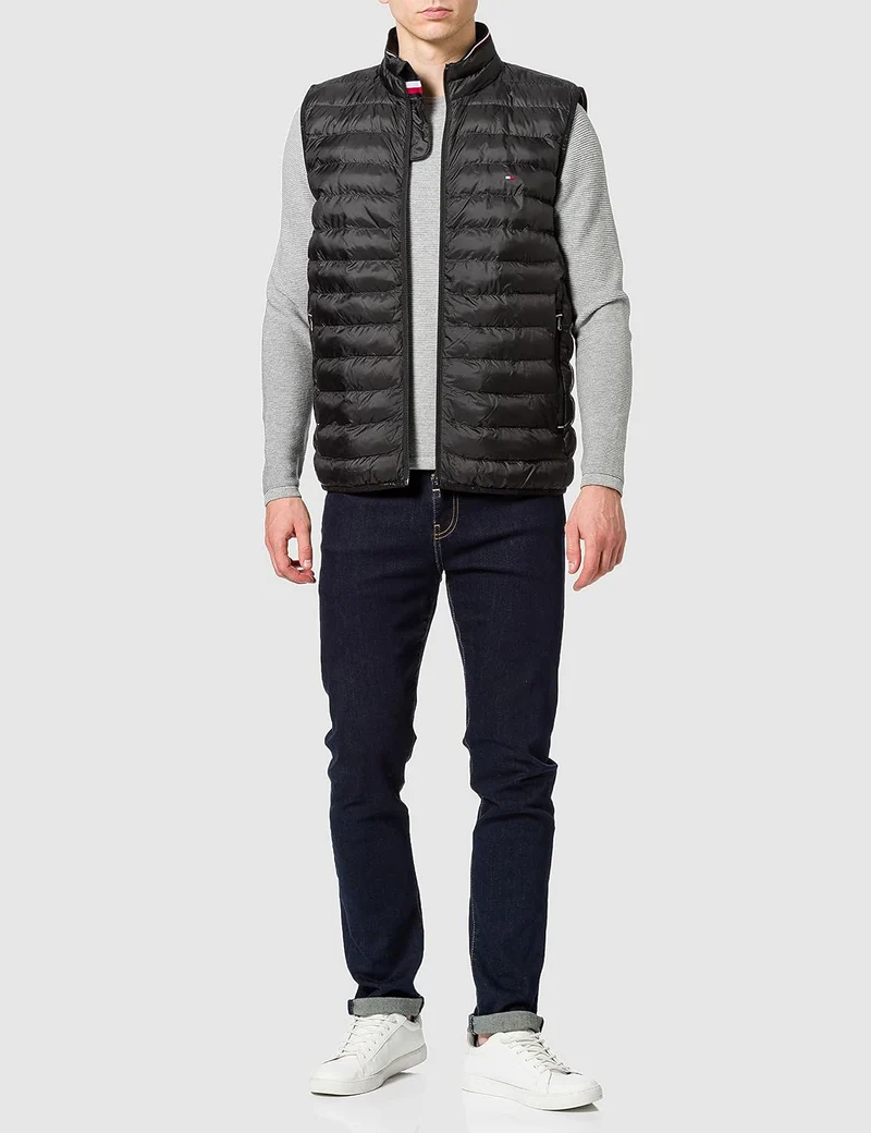 Tommy Hilfiger Herren Weste Packable Recycled Steppweste XL Schwarz (Black), XL Schwarz (Black)