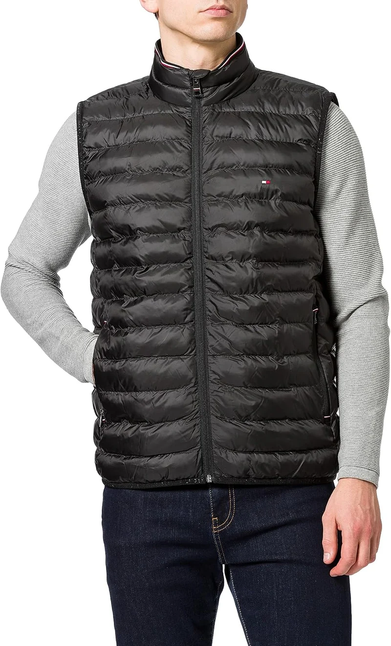 Tommy Hilfiger Herren Weste Packable Recycled Steppweste XL Schwarz (Black), XL Schwarz (Black)