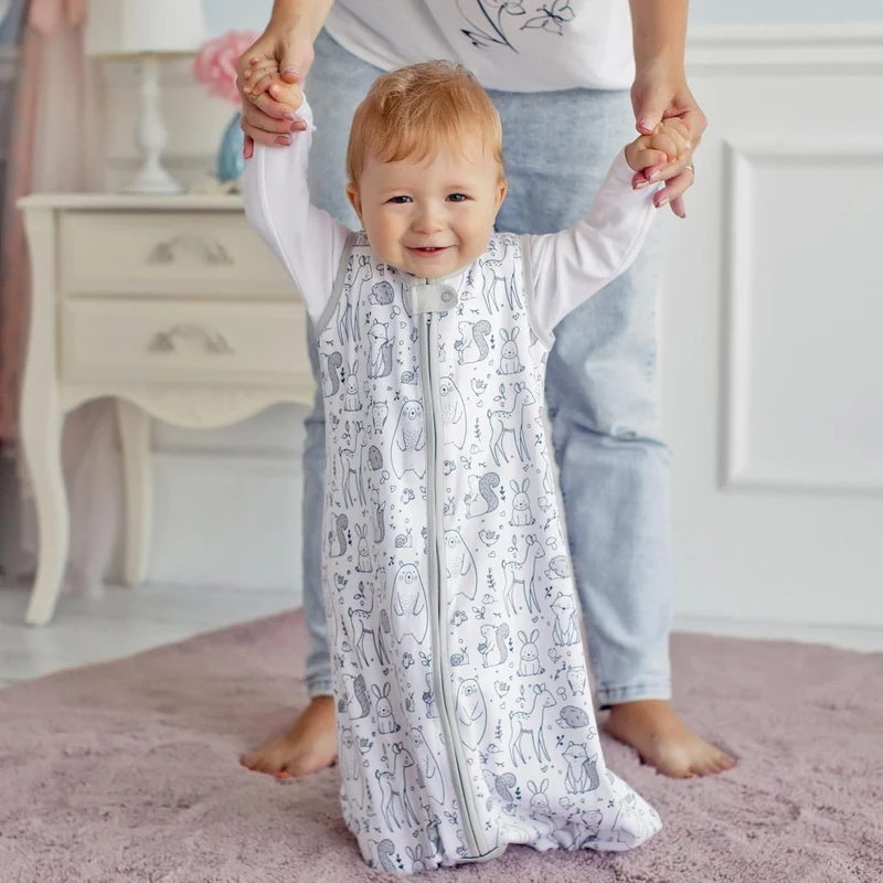 Baby Schlafsack 1.0 TOG, Bio-Baumwolle, Tragbare Babydecke, Schlafsack mit 2-Wege-Reissverschluss, G