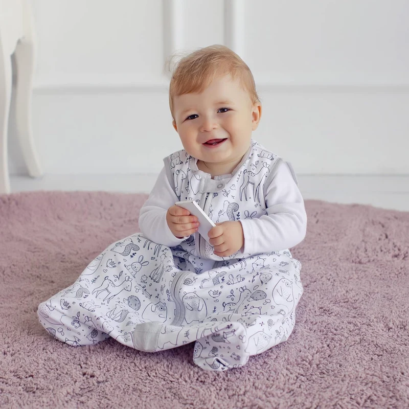 Baby Schlafsack 1.0 TOG, Bio-Baumwolle, Tragbare Babydecke, Schlafsack mit 2-Wege-Reissverschluss, G