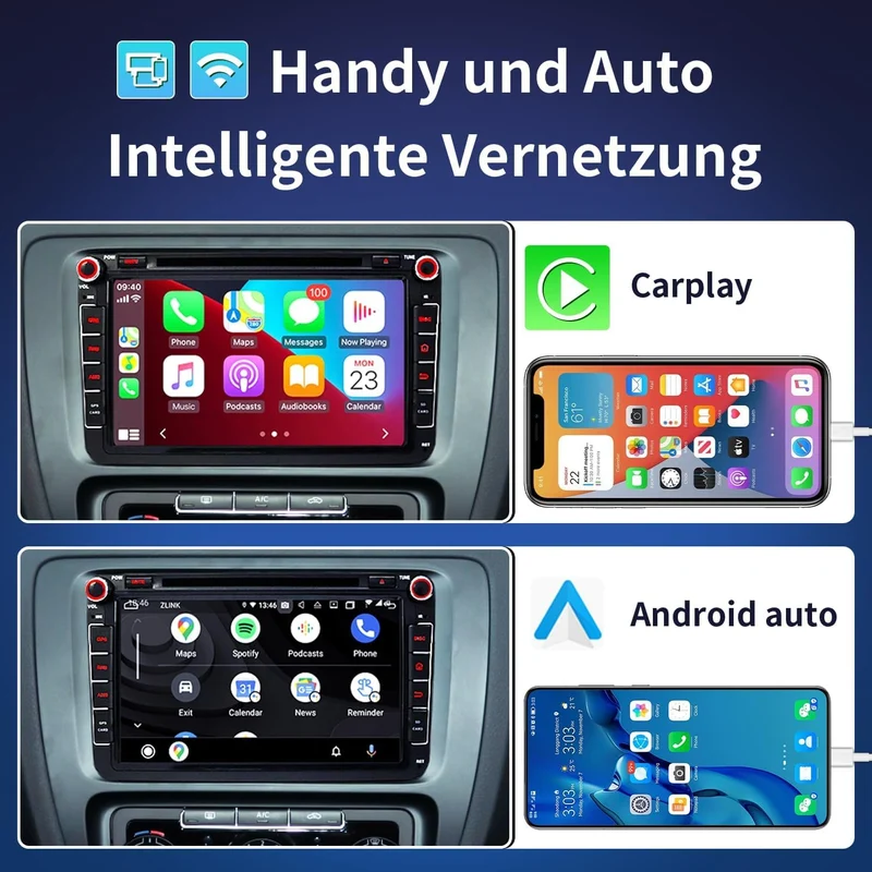 Autoradio für VW Golf 5 6 T5 Polo Sharan Passat Tiguän,[Android 15.0 4GB+64GB 8-Kern] CAWELL Doppel