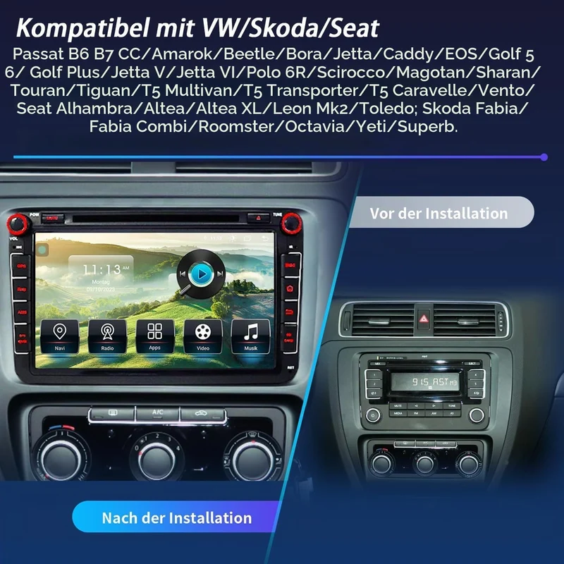 Autoradio für VW Golf 5 6 T5 Polo Sharan Passat Tiguän,[Android 15.0 4GB+64GB 8-Kern] CAWELL Doppel