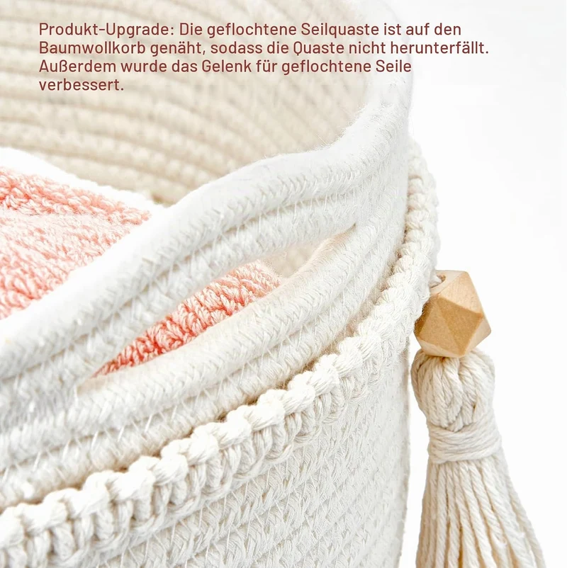Mkono Makramee Dekorativer Baumwollseilkorb Boho Woven Quaste Schrank Aufbewahrungsbehälter Organize