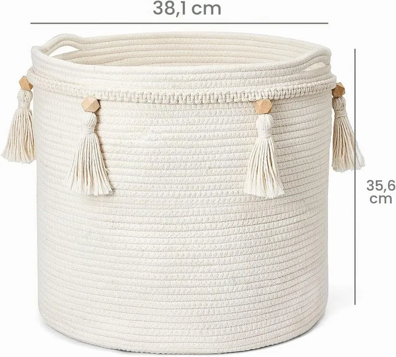 Mkono Makramee Dekorativer Baumwollseilkorb Boho Woven Quaste Schrank Aufbewahrungsbehälter Organize
