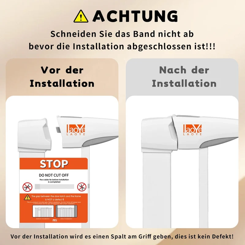 LAOYE Treppenschutzgitter ohne Bohren, Extra Hoch 76 cm Höhe, 75-124 cm Breite, Türgitter Baby mit 3