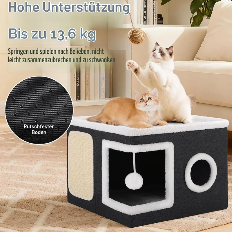 Shikha Faltbares Katzenhöhle Indoor für grosse Katzen, 43L*43B*32H cm Grosse Katzenhaus mit Kratzbre
