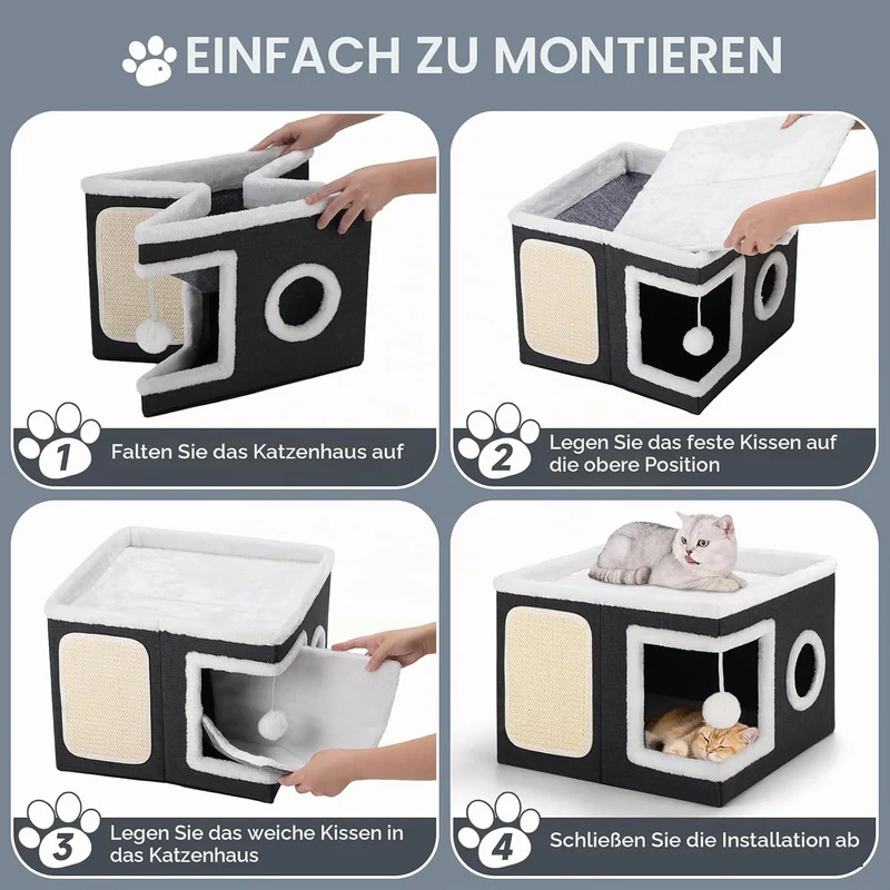 Shikha Faltbares Katzenhöhle Indoor für grosse Katzen, 43L*43B*32H cm Grosse Katzenhaus mit Kratzbre
