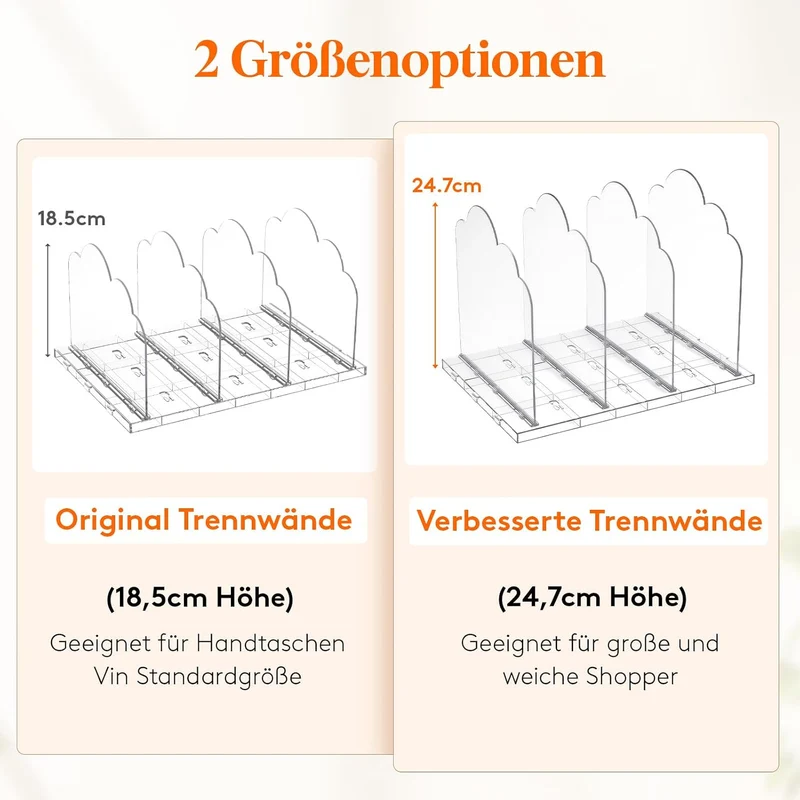 Lifewit 2 Stück Taschen Organizer Schrank mit 8 Trenner, Kunstoff Handtaschen Aufbewahrung, Verstell