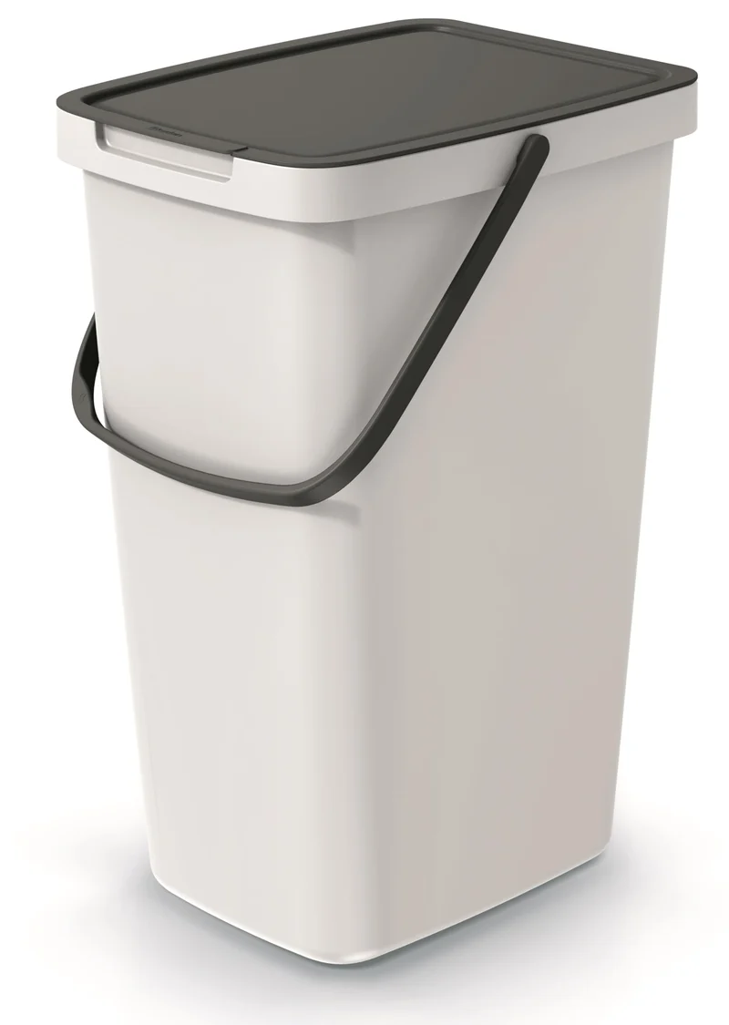 BirnePower Mülleimer 12L Aschgrau mit Deckel & Griff – Abfalleimer Systema Q Collect, Wandmontage mö