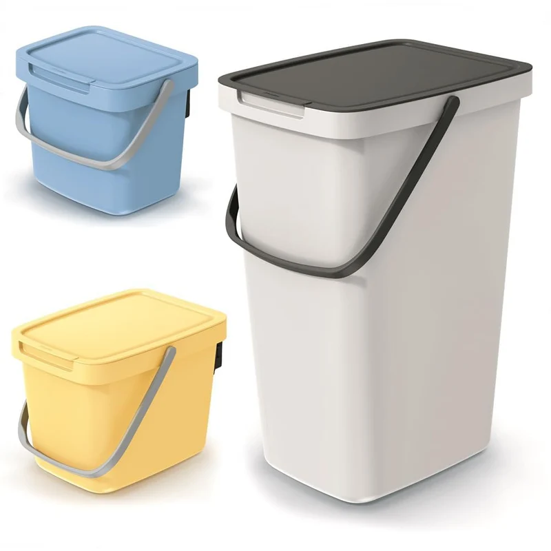 BirnePower Mülleimer 12L Aschgrau mit Deckel & Griff – Abfalleimer Systema Q Collect, Wandmontage mö