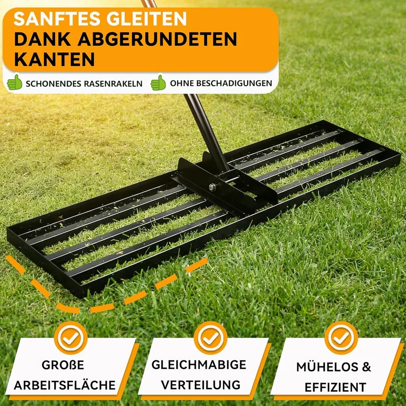 Rasen Nivellierungsrechen 75x25 cm, Rasenrechen mit 2M Verstellbarem Metallstiel, Handlicher Robuste