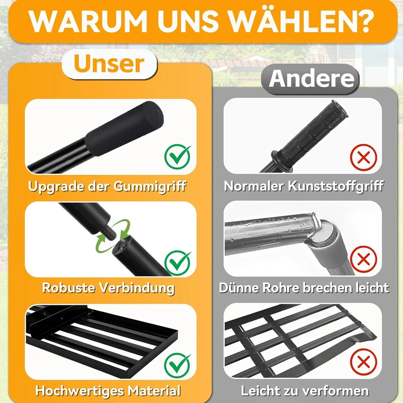 Rasen Nivellierungsrechen 75x25 cm, Rasenrechen mit 2M Verstellbarem Metallstiel, Handlicher Robuste