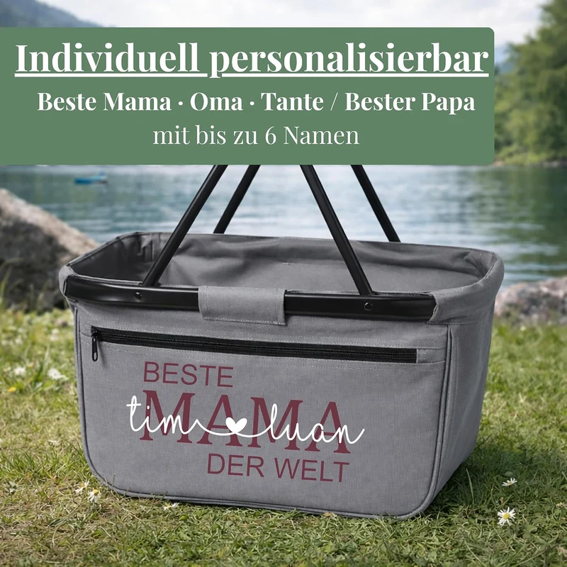 Einkaufskorb Beste Oma der Welt mit Name personalisiert - MAMA, MOM, TANTE, PAPA, OPA Geschenk faltb