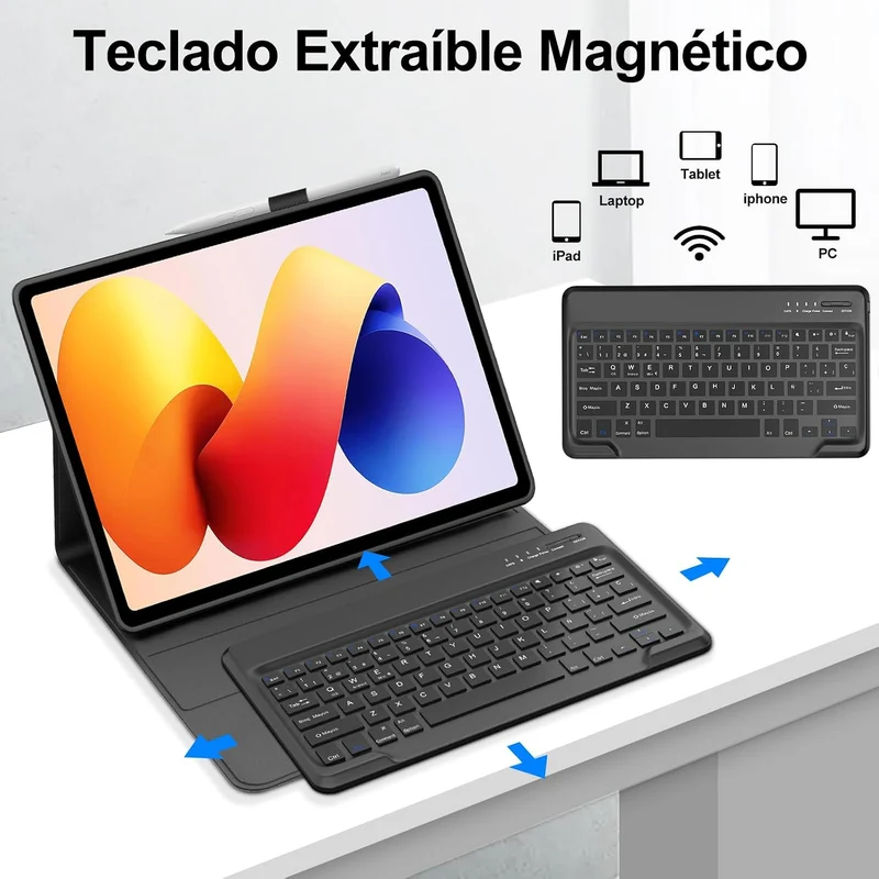 Tastatur für Redmi Pad 2 Pro 30,5 cm (12,1 Zoll) 2025, Hülle mit Tastatur, abnehmbar, kabellos für X