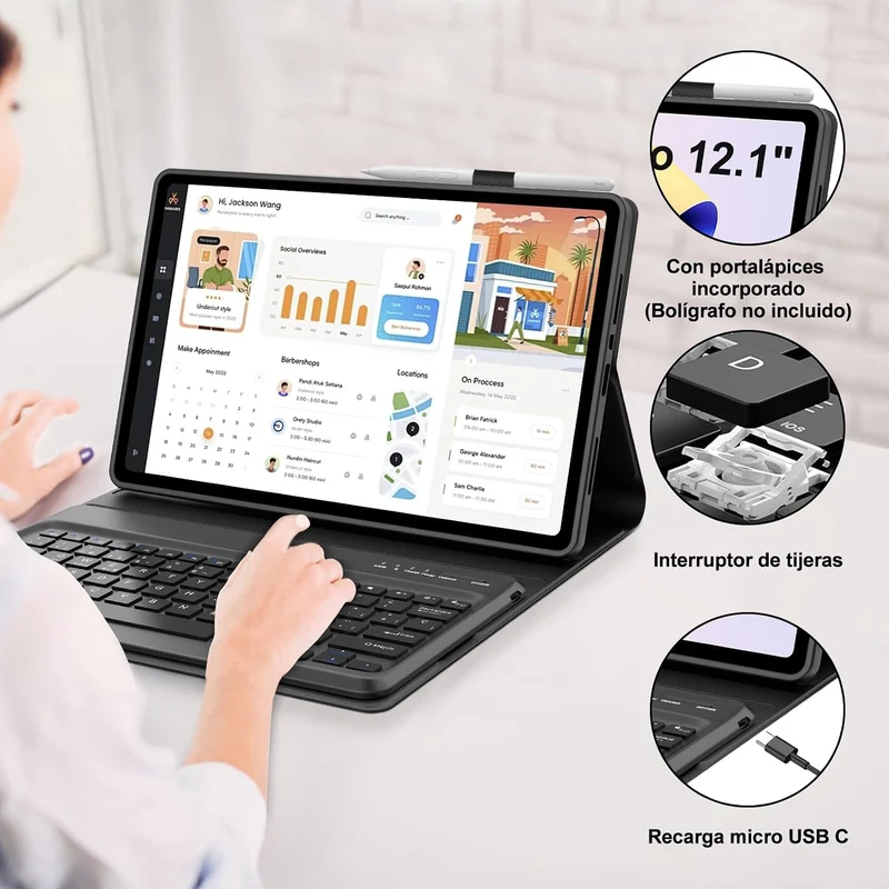Tastatur für Redmi Pad 2 Pro 30,5 cm (12,1 Zoll) 2025, Hülle mit Tastatur, abnehmbar, kabellos für X