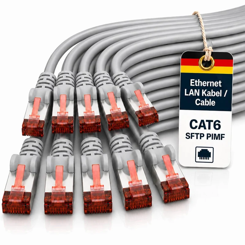 1aTTack.de 10x 7.5m Cat6 Cat.6 Ethernet-Kabel Cat 6 Netzwerk-Kabel Patch-Kabel RJ45 SFTP - Grau 10x