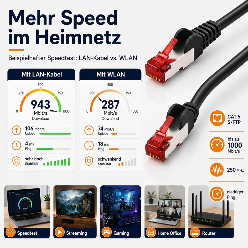 1aTTack.de 10x 7.5m Cat6 Cat.6 Ethernet-Kabel Cat 6 Netzwerk-Kabel Patch-Kabel RJ45 SFTP - Grau 10x