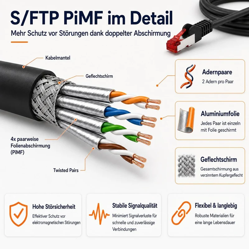 1aTTack.de 10x 7.5m Cat6 Cat.6 Ethernet-Kabel Cat 6 Netzwerk-Kabel Patch-Kabel RJ45 SFTP - Grau 10x