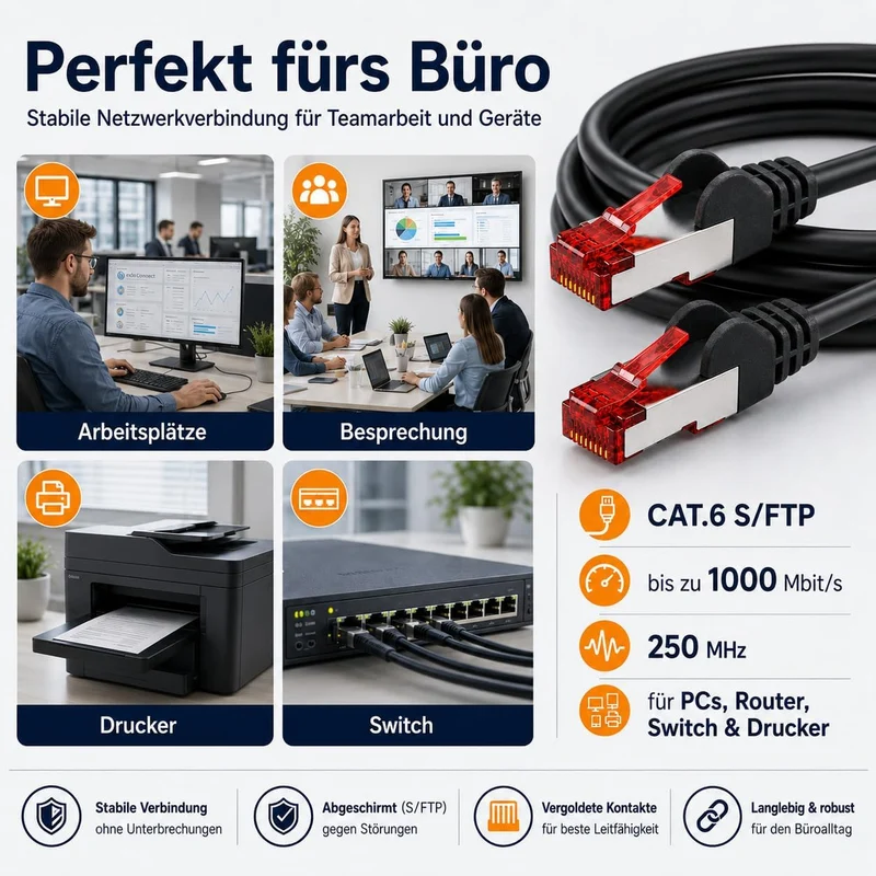 1aTTack.de 10x 7.5m Cat6 Cat.6 Ethernet-Kabel Cat 6 Netzwerk-Kabel Patch-Kabel RJ45 SFTP - Grau 10x