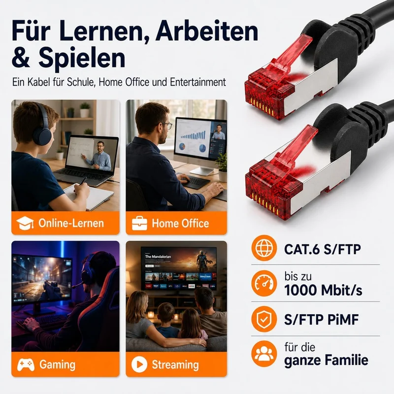 1aTTack.de 10x 7.5m Cat6 Cat.6 Ethernet-Kabel Cat 6 Netzwerk-Kabel Patch-Kabel RJ45 SFTP - Grau 10x