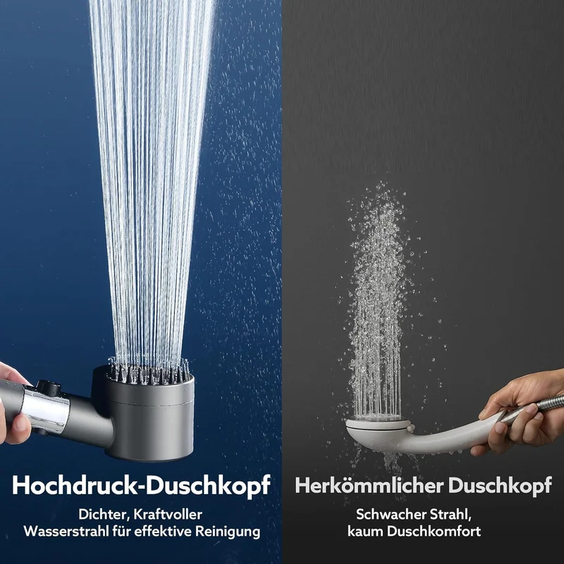 Duschkopf mit Filtera – Hochdruck Duschkopf aus Chrom mit 15-Stufen Wasserfilter, 4 Modi & Stopptast