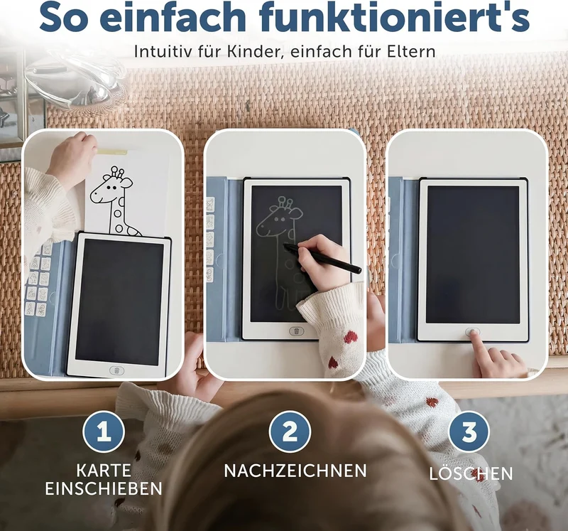 ZAZU Fun LCD Zeichentablet für Kinder – 8,5 Zoll Maltablet mit 40 Vorlagenkarten & Stift, Löschfunkt