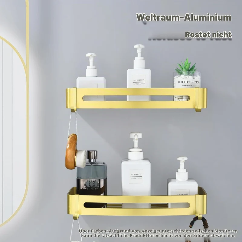 Duschablage Gold, Duschregal Ohne Bohren Dusche Regal für Badezimmer Rostfreies Shampoo Halterung Me