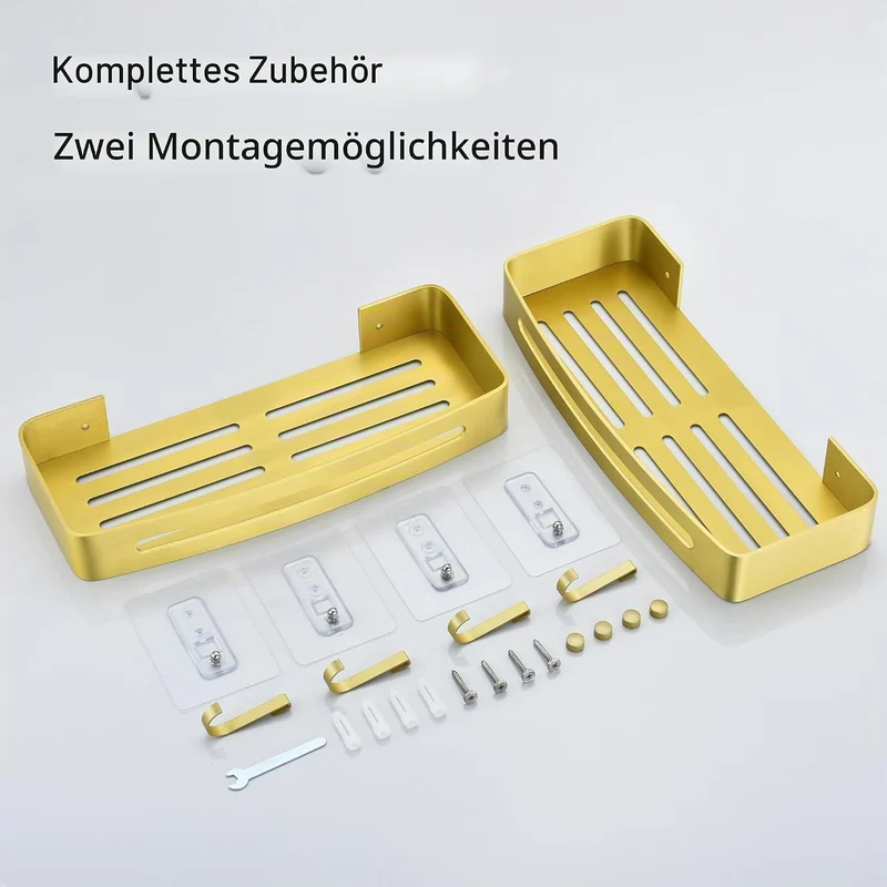 Duschablage Gold, Duschregal Ohne Bohren Dusche Regal für Badezimmer Rostfreies Shampoo Halterung Me