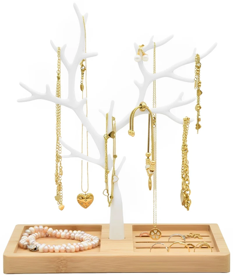 Schmuckbaum Weiss Gold, Schmuckhalter Weiss, Schmuckständer Schwarz, Schmuckaufbewahrung Rose Gold W