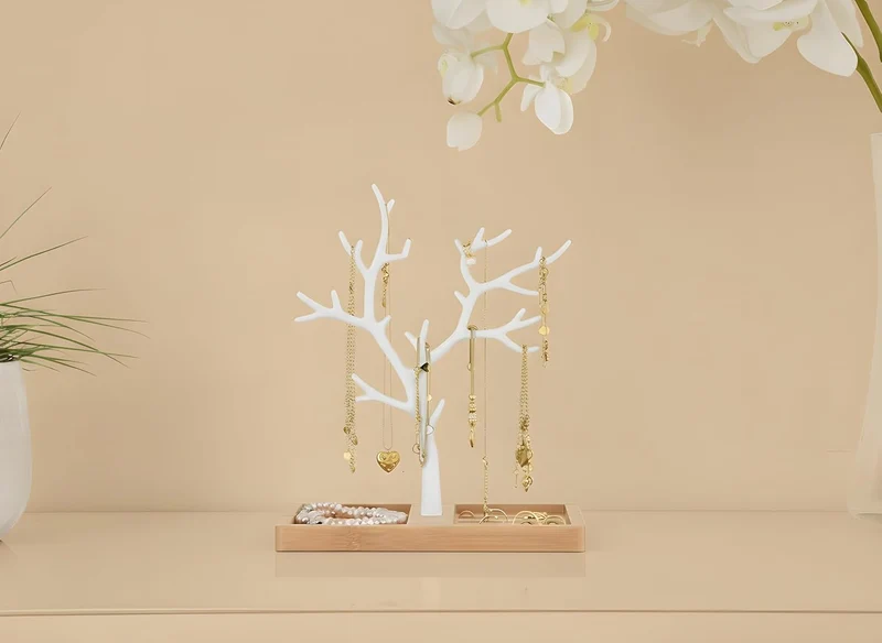Schmuckbaum Weiss Gold, Schmuckhalter Weiss, Schmuckständer Schwarz, Schmuckaufbewahrung Rose Gold W