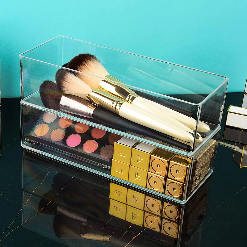JessLab Acryl Organizer, 4er-Set Transparente Makeup Aufbewahrung für Schminktisch, Arbeitsplatte, B