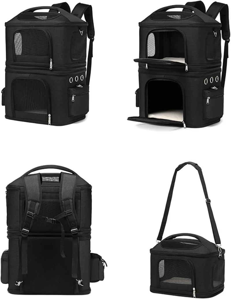 Katzentrage, Doppelter Katzenrucksack für 2 Katzen, Katzen-Reisetrage mit Hervorragender Belüftung f