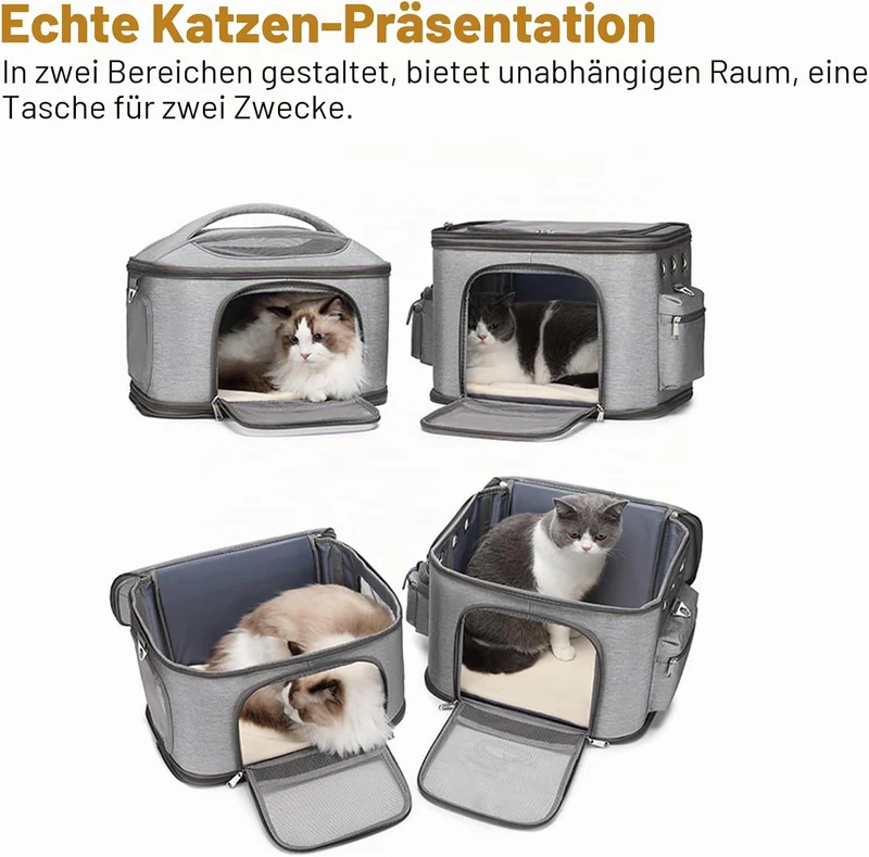 Katzentrage, Doppelter Katzenrucksack für 2 Katzen, Katzen-Reisetrage mit Hervorragender Belüftung f