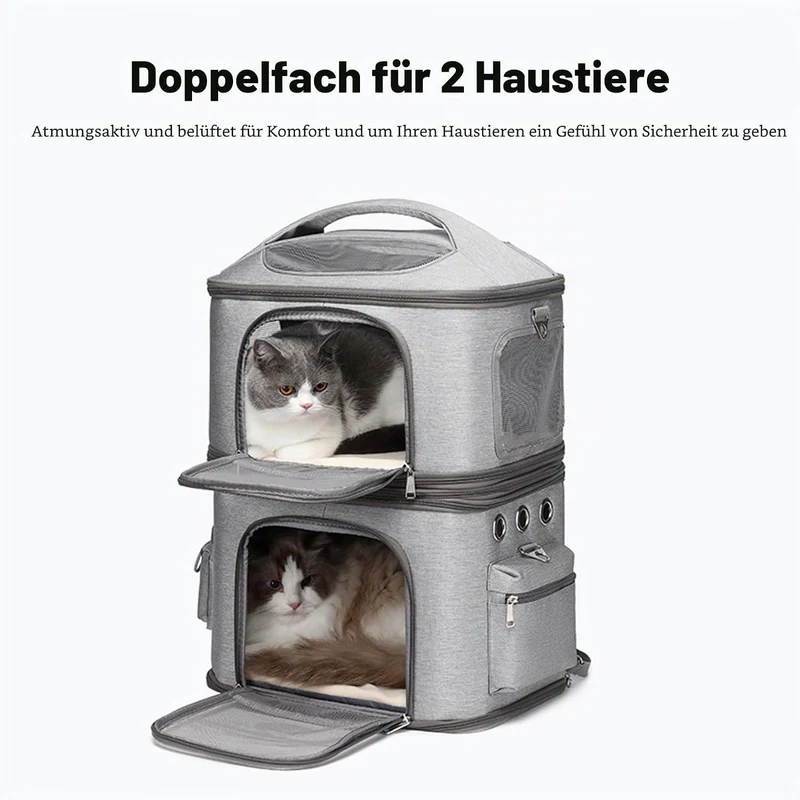 Katzentrage, Doppelter Katzenrucksack für 2 Katzen, Katzen-Reisetrage mit Hervorragender Belüftung f