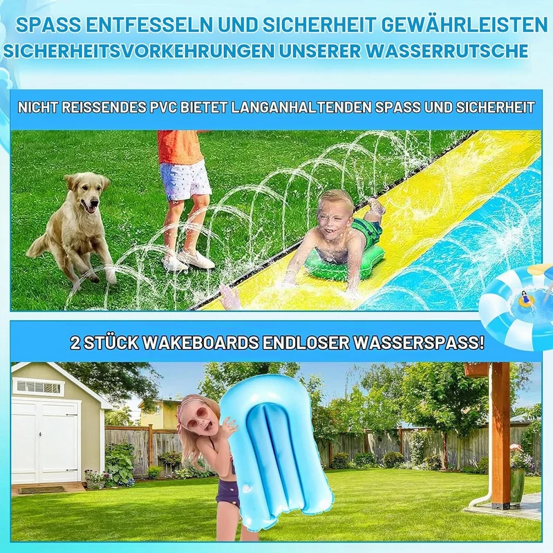 480 cm Lange Wasserrutsche Garten für Kinder, inklusive 2 Bodyboards Outdoor Spiele Rasen-Wasserruts