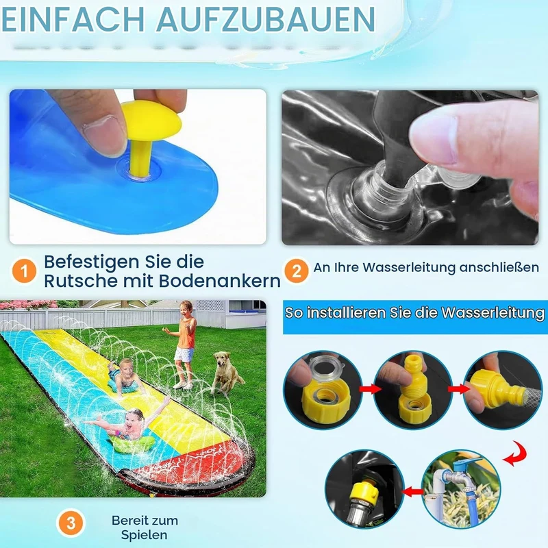 480 cm Lange Wasserrutsche Garten für Kinder, inklusive 2 Bodyboards Outdoor Spiele Rasen-Wasserruts