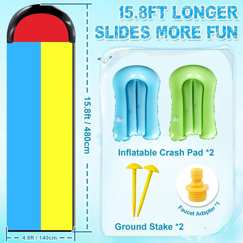 480 cm Lange Wasserrutsche Garten für Kinder, inklusive 2 Bodyboards Outdoor Spiele Rasen-Wasserruts