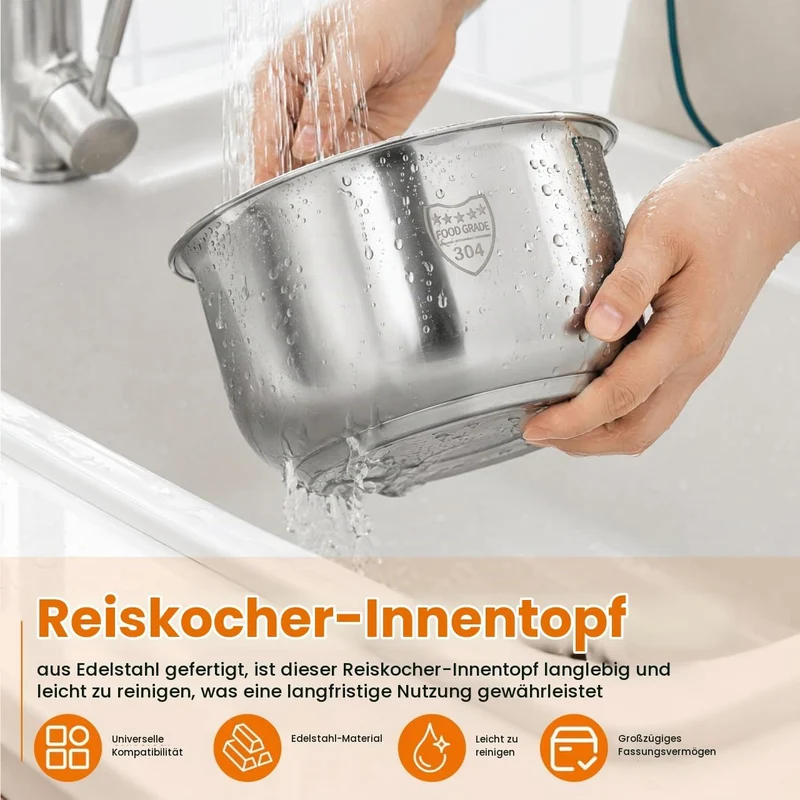 GALPADA Edelstahl-ersatzeinsatz Für Reiskocher Antihaftbeschichteter Innentopf Gleichmässige Wärmeve