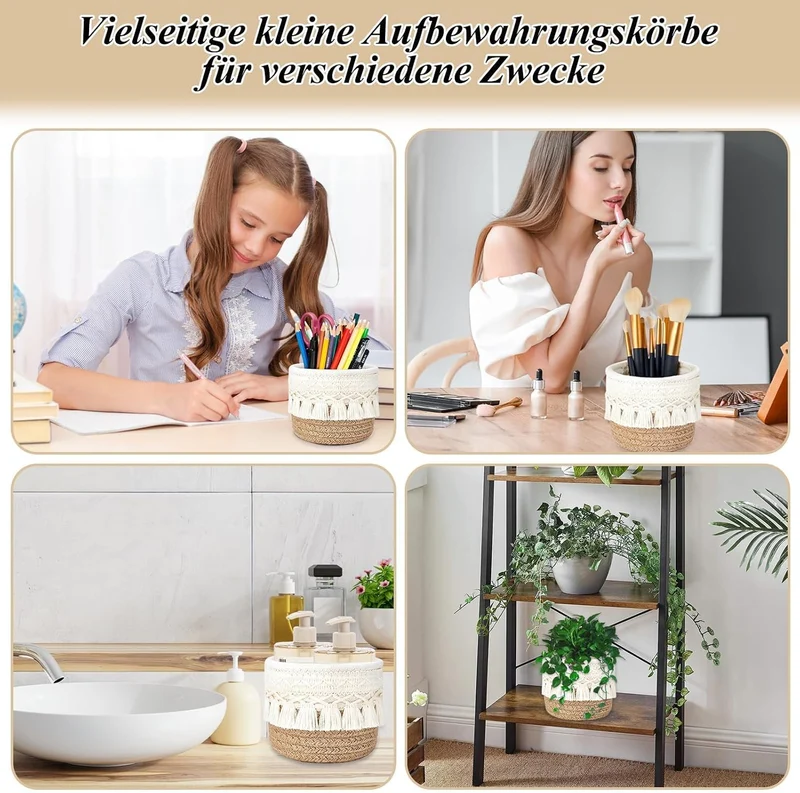 3 Stück Make up Pinselhalter,Aufbewahrungsbox Baumwoll Korb,Kammpinsel,Mini Aufbewahrungskorb,Aufbew