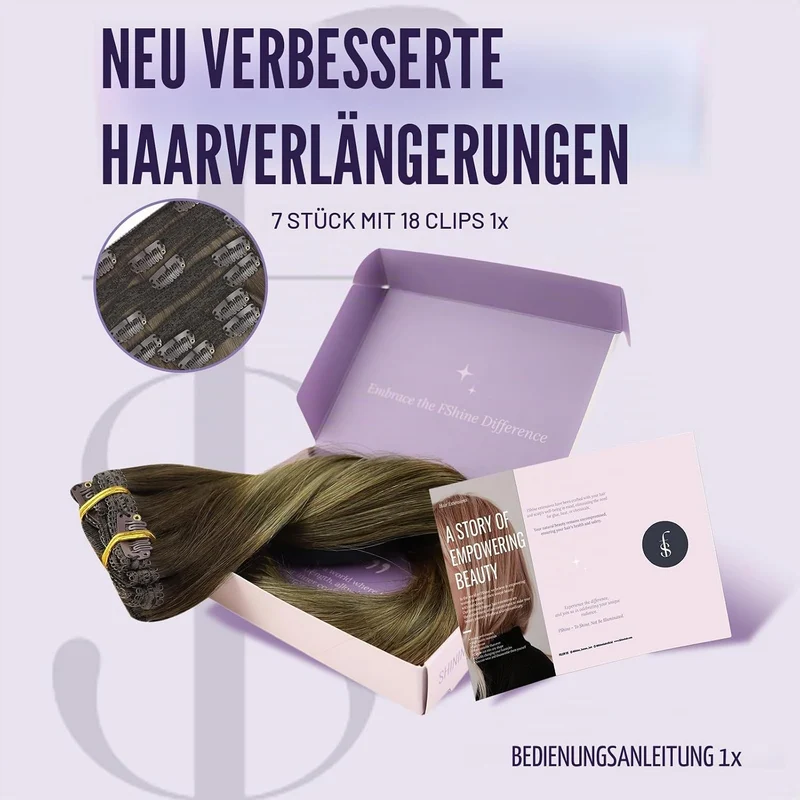 Echthaar Extensions Clip Balayage Mittelbraun mit Platinblond 45cm Haarverlängerun Echthaar Extensio