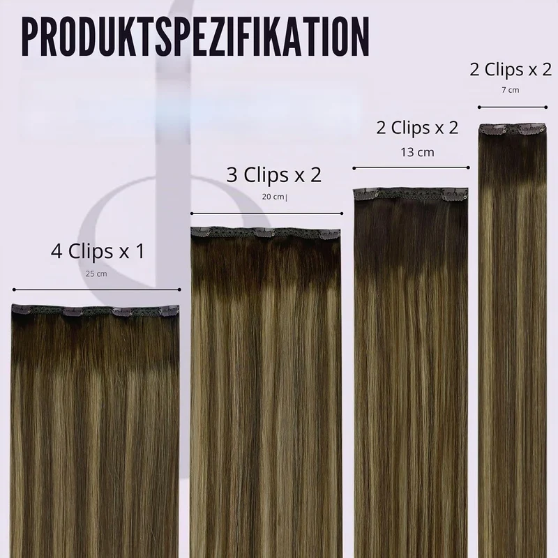 Echthaar Extensions Clip Balayage Mittelbraun mit Platinblond 45cm Haarverlängerun Echthaar Extensio