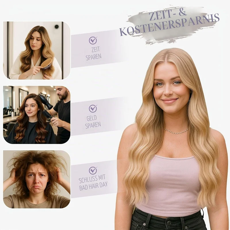 Echthaar Extensions Clip Balayage Mittelbraun mit Platinblond 45cm Haarverlängerun Echthaar Extensio
