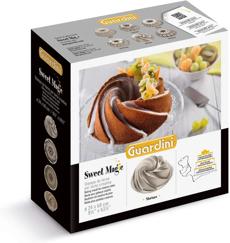 Guardini Sweet Magic Marissa Backform 24 cm für kreative Kuchen, aus Aluminiumguss, silberfarben/cha