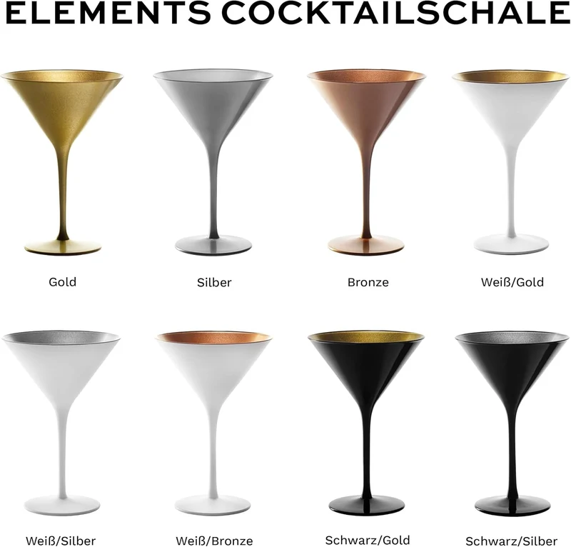 Stölzle Lausitz Cocktailschale Elements 240ml I Martini Gläser 6er Set I weiss-Gold I Cocktailgläser