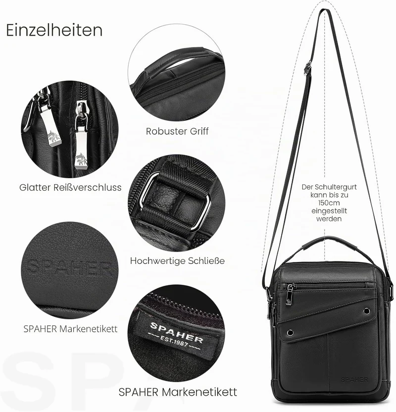 SPAHER Herren B357 Herren-Umhängetasche 17 x 7 x 22 cm Schwarz-upgrade Modell, 17 x 7 x 22 cm Schwar