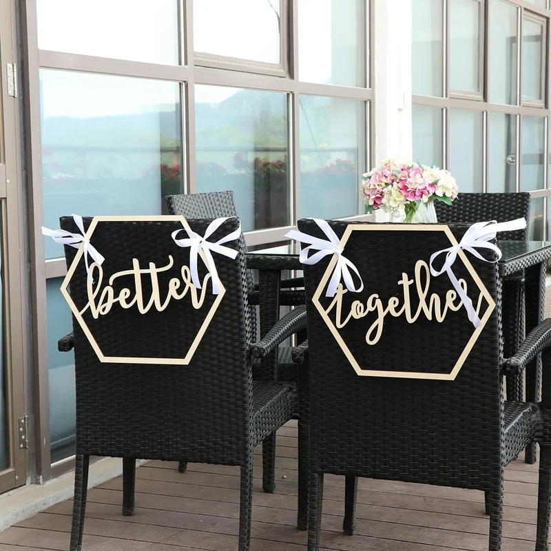 BESTOYARD 2 stück Stuhl Bunting Stuhldekoration Hochzeit Holz Stuhl Schild Braut Bräutigam Foto Requ