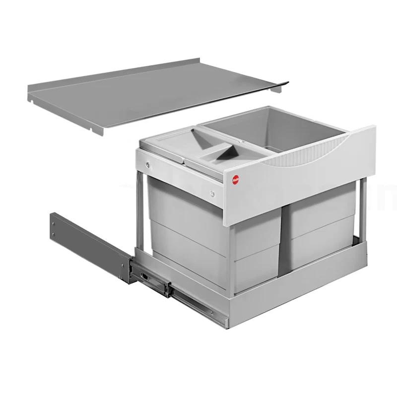 Hailo Abfallsammler 3644801 | 30 Liter Raumspar Tandem Einbau-Mülleimer | 2 fach Trennung zur Montag