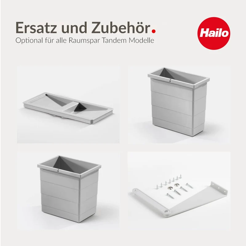 Hailo Abfallsammler 3644801 | 30 Liter Raumspar Tandem Einbau-Mülleimer | 2 fach Trennung zur Montag
