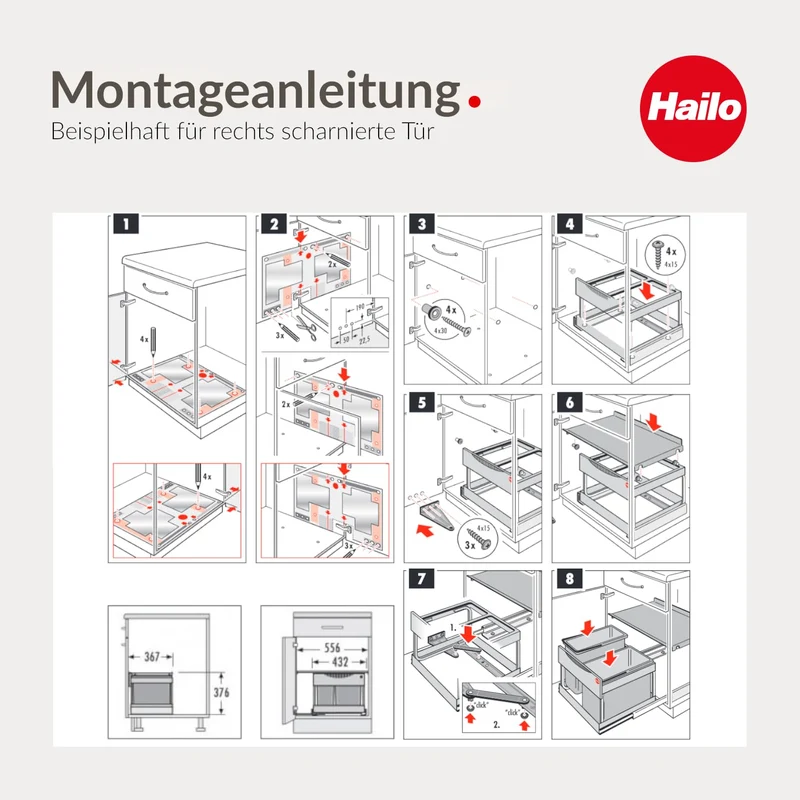 Hailo Abfallsammler 3644801 | 30 Liter Raumspar Tandem Einbau-Mülleimer | 2 fach Trennung zur Montag