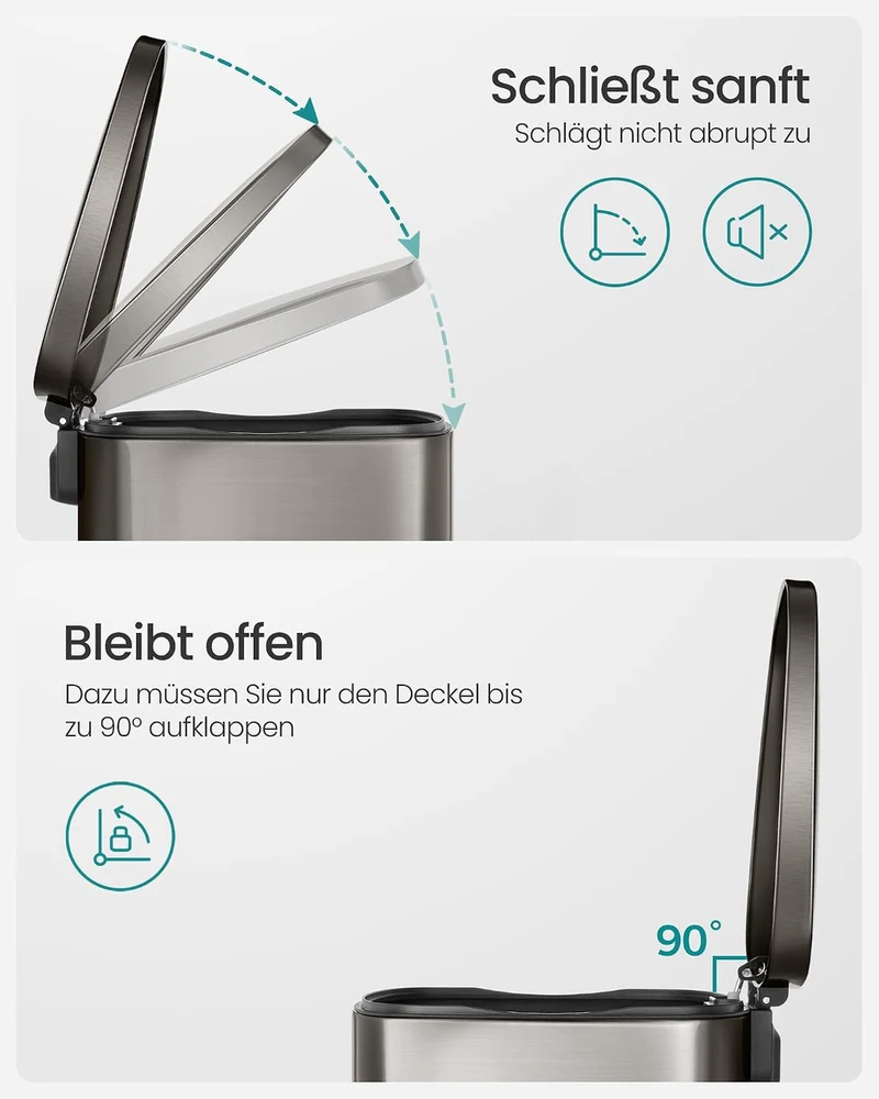 SONGMICS Mülleimer Küche Abfalleimer Treteimer Stahl 50 Liter Silbergrau 50 L, Silbergrau 50 L